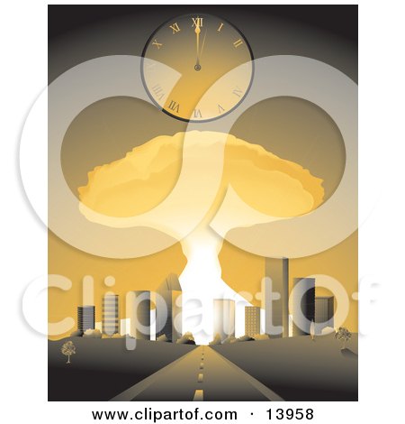 Road Leading to an Exploding City and Clock on Doomsday Clipart Illustration by Rasmussen Images