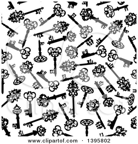 Clipart of a Seamless Background Pattern of Skeleton Keys - Royalty Free Vector Illustration by Vector Tradition SM