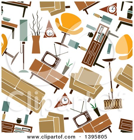 Clipart of a Seamless Background Pattern of Retro Furniture - Royalty Free Vector Illustration by Vector Tradition SM