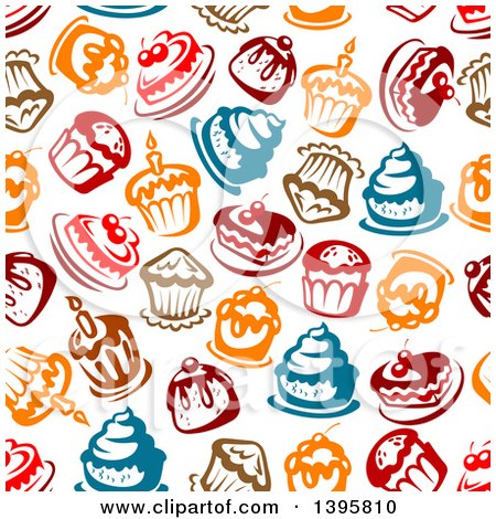 Clipart of a Seamless Background Pattern of Cakes and Cupcakes - Royalty Free Vector Illustration by Vector Tradition SM