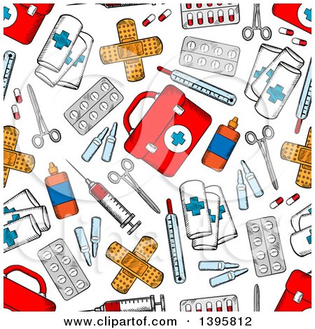 Clipart of a Seamless Background Pattern of First Aid Items - Royalty Free Vector Illustration by Vector Tradition SM