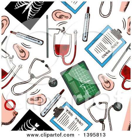 Clipart of a Seamless Background Pattern of Medical Items - Royalty Free Vector Illustration by Vector Tradition SM