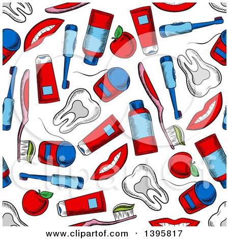 Clipart of a Seamless Background Pattern of Dental Items - Royalty Free Vector Illustration by Vector Tradition SM