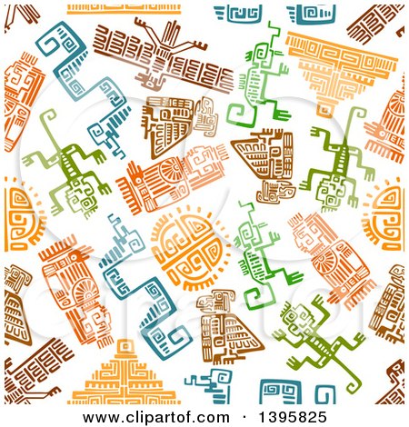 Clipart of a Seamless Background Pattern of Mayan Hieroglyphs - Royalty Free Vector Illustration by Vector Tradition SM