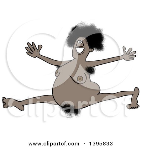 Clipart of a Nude Black Woman Leaping - Royalty Free Vector Illustration by djart