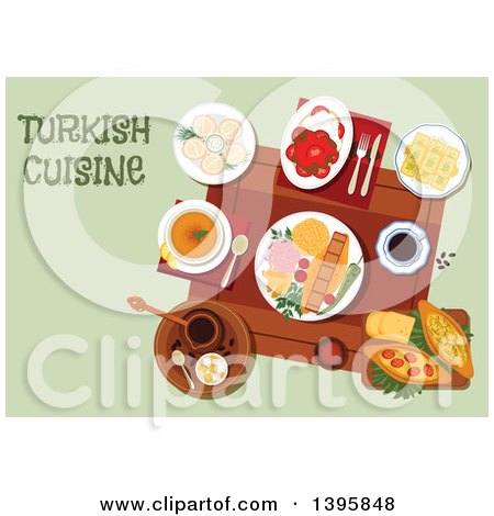 Clipart of a Meal of Turkish Cuisine, with Text on Green - Royalty Free Vector Illustration by Vector Tradition SM