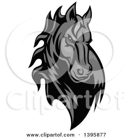 Clipart of a Tough Grayscale Horse Head - Royalty Free Vector Illustration by Vector Tradition SM