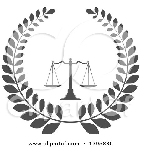 Clipart of a Laurel Wreath with Legal Gray Scales of Justice - Royalty Free Vector Illustration by Vector Tradition SM