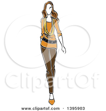 Clipart of a Sketched Brunette Faceless Model - Royalty Free Vector Illustration by Vector Tradition SM