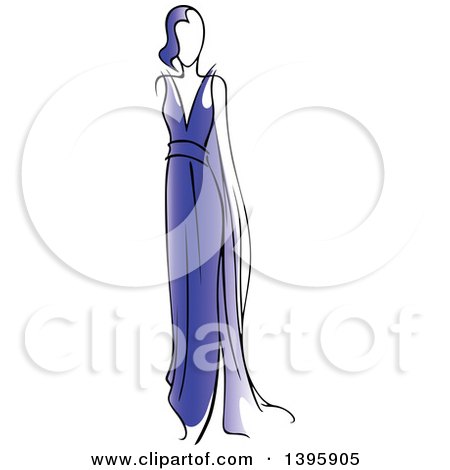 Clipart of a Sketched Faceless Woman Modeling a Dress - Royalty Free Vector Illustration by Vector Tradition SM