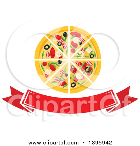 Clipart of a Pizza over a Banner - Royalty Free Vector Illustration by Vector Tradition SM