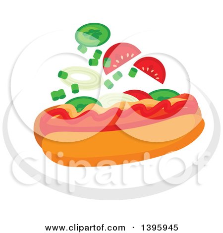 Clipart of a Hot Dog with Toppings - Royalty Free Vector Illustration by Vector Tradition SM