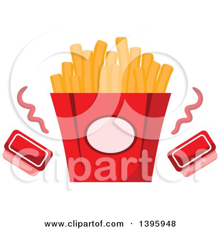 Clipart of a Carton of French Fries with Ketchup - Royalty Free Vector Illustration by Vector Tradition SM