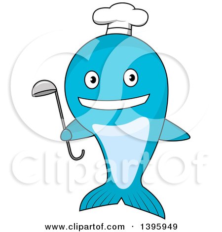Clipart of a Cartoon Blue Whale Chef Holding a Ladle - Royalty Free Vector Illustration by Vector Tradition SM