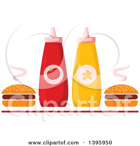 Clipart of Ketchup and Mustard with Hot Hamburgers - Royalty Free Vector Illustration by Vector Tradition SM