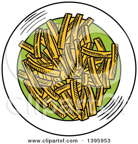 Clipart of a Sketched Plate of French Fries - Royalty Free Vector Illustration by Vector Tradition SM