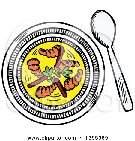 Clipart of a Sketched Bowl of Shrimp Stew - Royalty Free Vector Illustration by Vector Tradition SM