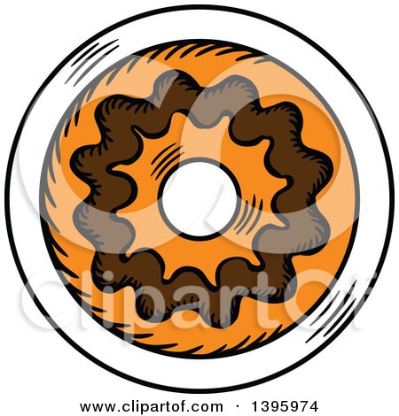 Clipart of a Sketched Donut with Chocolate Sauce - Royalty Free Vector Illustration by Vector Tradition SM