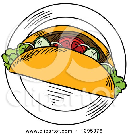 Clipart of a Sketched Beef Taco - Royalty Free Vector Illustration by Vector Tradition SM