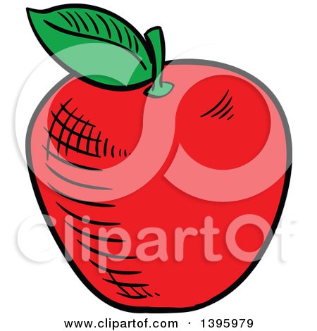 Clipart of a Sketched Red Apple - Royalty Free Vector Illustration by Vector Tradition SM