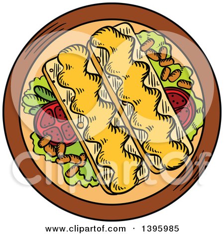 Clipart of a Sketched Plate of Enchiladas - Royalty Free Vector Illustration by Vector Tradition SM