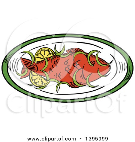 Clipart of a Sketched Cooked Fish - Royalty Free Vector Illustration by Vector Tradition SM