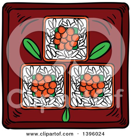 Clipart of Sketched Japanese Cuisine, Caviar Sushi - Royalty Free Vector Illustration by Vector Tradition SM