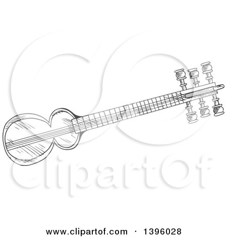 Clipart of a Gray Sketched Sarod - Royalty Free Vector Illustration by Vector Tradition SM