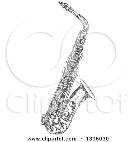 Clipart of a Gray Sketched Saxophone - Royalty Free Vector Illustration by Vector Tradition SM