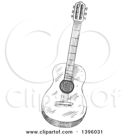 Clipart of a Gray Sketched Guitar - Royalty Free Vector Illustration by Vector Tradition SM