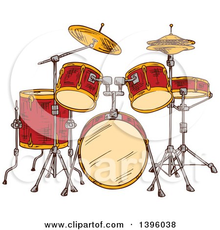 Clipart of a Sketched Drum Set - Royalty Free Vector Illustration by Vector Tradition SM