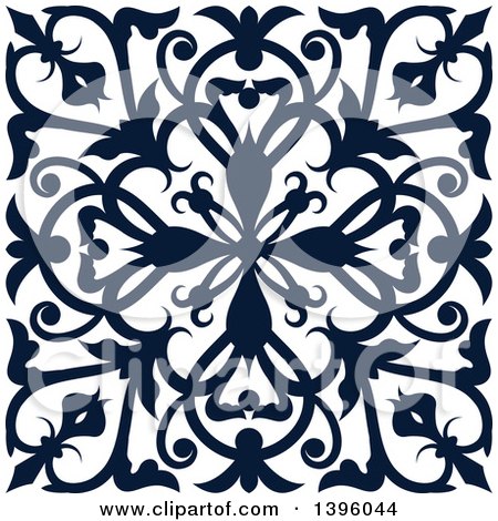 Clipart of a Navy Blue Square Vintage Ornate Flourish Design Element - Royalty Free Vector Illustration by Vector Tradition SM