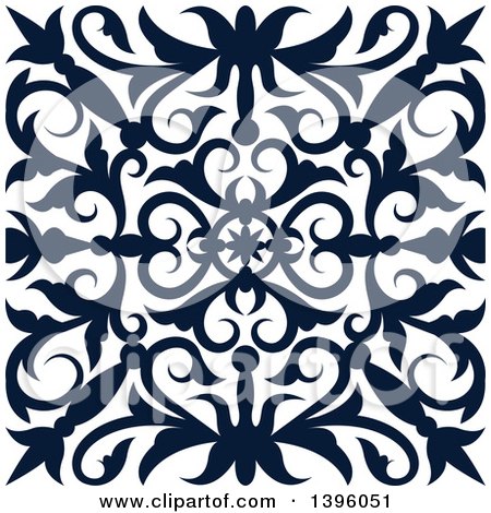 Clipart of a Navy Blue Square Vintage Ornate Flourish Design Element - Royalty Free Vector Illustration by Vector Tradition SM