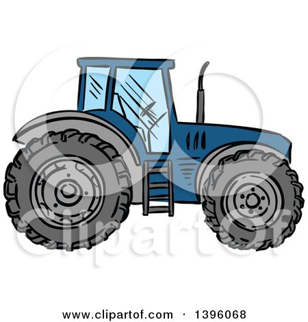 Clipart of a Sketched Blue Tractor - Royalty Free Vector Illustration by Vector Tradition SM