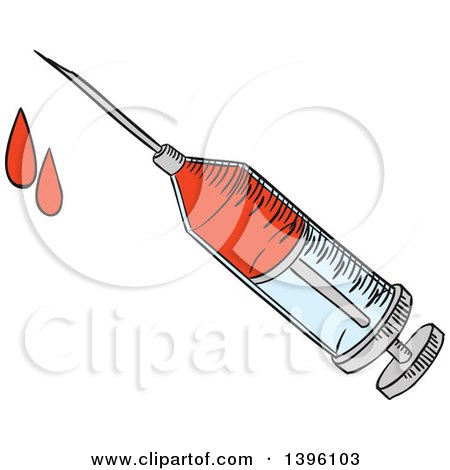 Clipart of a Sketched Syringe with Blood - Royalty Free Vector Illustration by Vector Tradition SM
