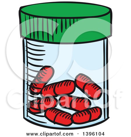 Clipart of a Sketched Bottle of Pills - Royalty Free Vector Illustration by Vector Tradition SM