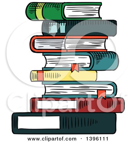 Clipart of a Sketched Stack of Books - Royalty Free Vector Illustration by Vector Tradition SM