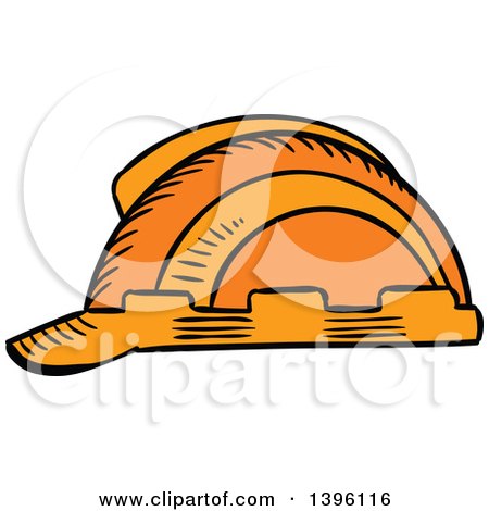 Clipart of a Sketched Orange Hardhat - Royalty Free Vector Illustration by Vector Tradition SM