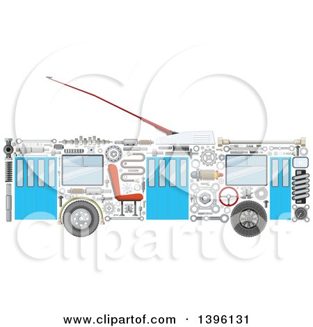 Clipart of a Trolley Bus with Visible Mechanical Parts - Royalty Free Vector Illustration by Vector Tradition SM