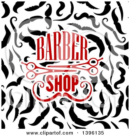 Clipart of Barber Shop Text and Scissors over Mustaches - Royalty Free Vector Illustration by Vector Tradition SM