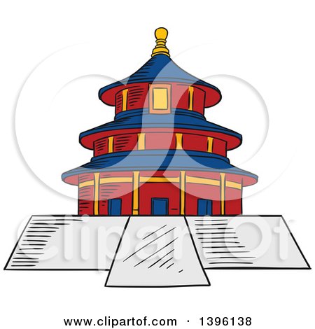 Clipart of a Sketched Chinese Ancient Temple of Heaven - Royalty Free Vector Illustration by Vector Tradition SM
