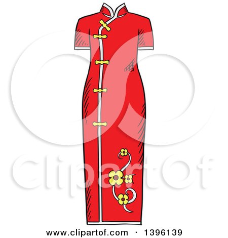 Clipart of a Sketched Chinese Kimono - Royalty Free Vector Illustration by Vector Tradition SM