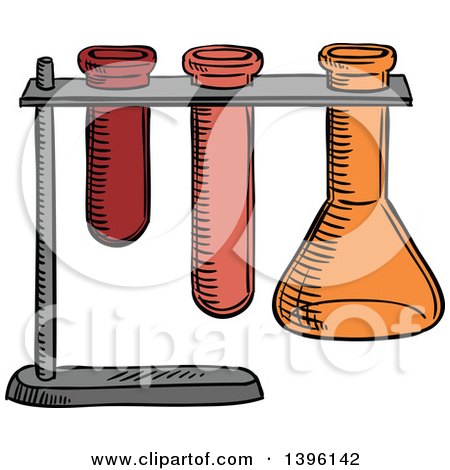 Clipart of a Sketched Science Test Tube and Flask Holder - Royalty Free Vector Illustration by Vector Tradition SM