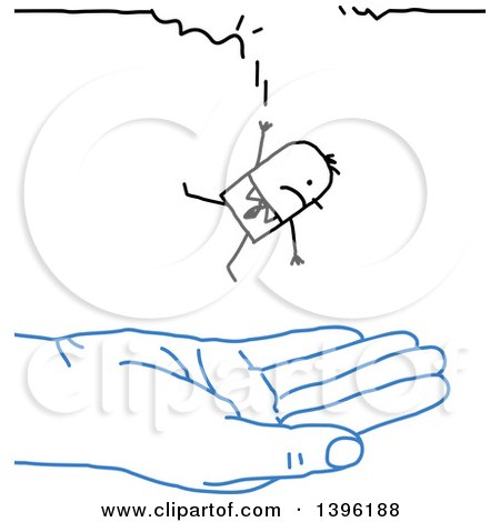 Clipart of a Sketched Blue Hand Catching a Falling Stick Business Man - Royalty Free Vector Illustration by NL shop