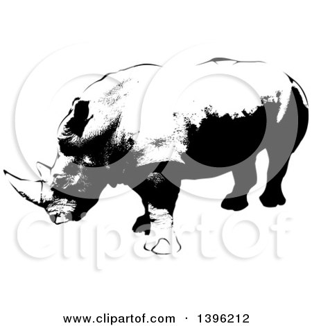 Clipart of a Black and White African Rhino - Royalty Free Vector Illustration by dero