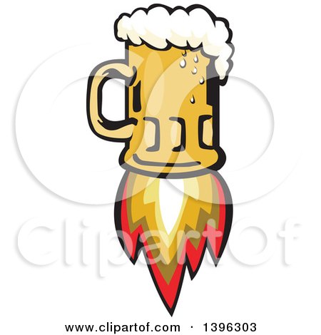 Clipart of a Retro Flying Beer Mug Rocket - Royalty Free Vector Illustration by patrimonio