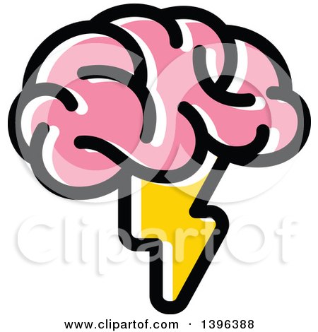 Clipart of a Pink Brain with a Lightning Bolt - Royalty Free Vector Illustration by elena