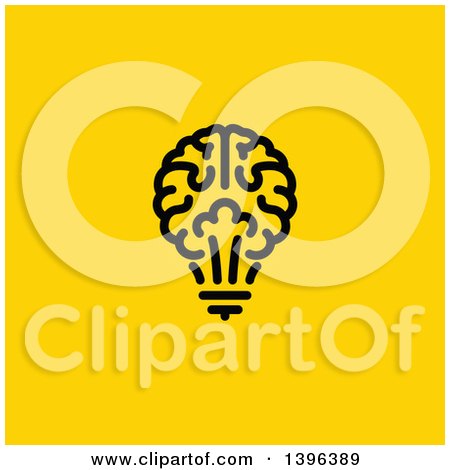 Clipart of a Black Brain Light Bulb on Yellow - Royalty Free Vector Illustration by elena