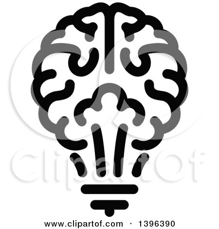 Clipart of a Black Brain Light Bulb - Royalty Free Vector Illustration by elena