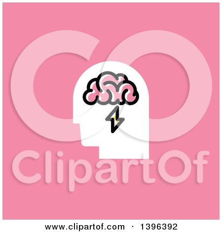 Clipart of a Man's Head with Visible Brain and Lightning Bolt, on Pink - Royalty Free Vector Illustration by elena